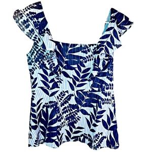 Banana Republic NEW Sleeveless Ruffled Square Neck Peplum Top Blue Floral Size 8